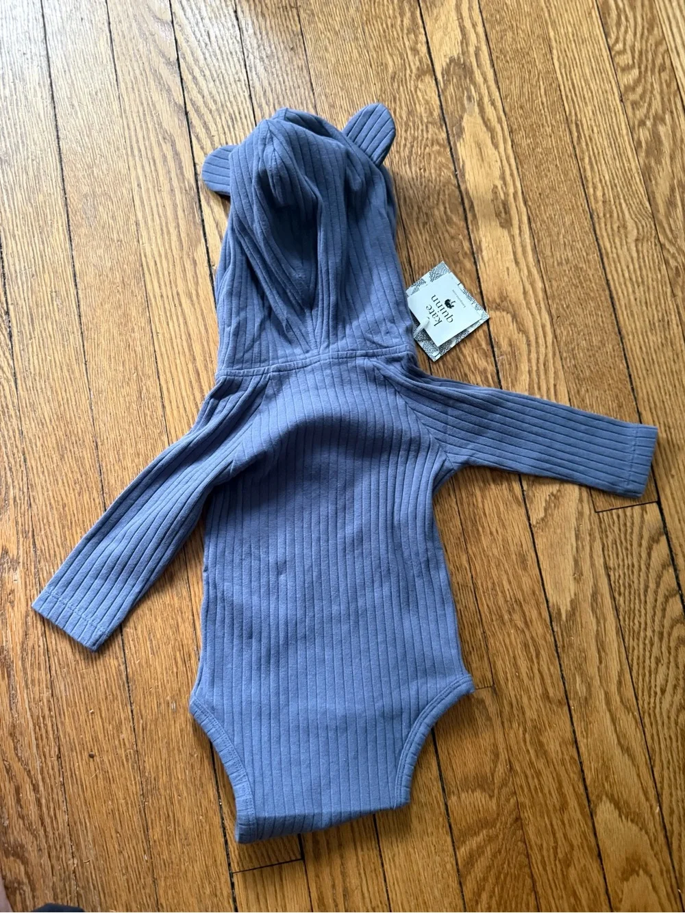 kate quinn Ribbed Hooded Baby Bodysuit in Slate Blue - Size 3-6 Months - NWT